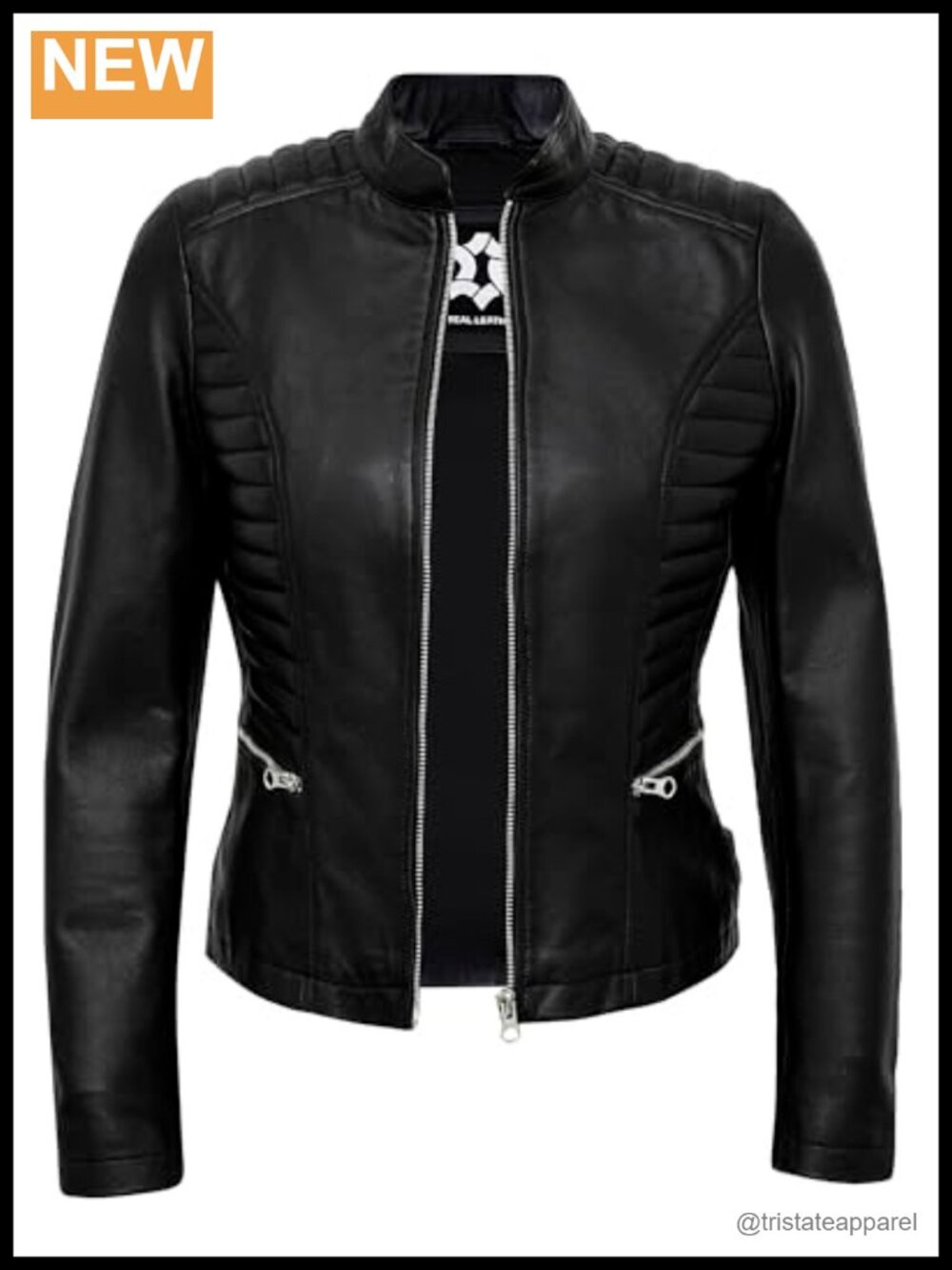 Vegan Leather Cafe Racer Moto Jacket Quilted Zipper